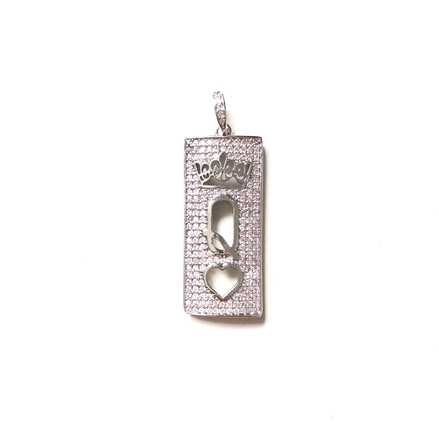 10pcs/lot 30*13mm CZ Paved Queen of Heart Word Tag Charms Silver CZ Paved Charms Queen Charms Word Tags Charms Beads Beyond