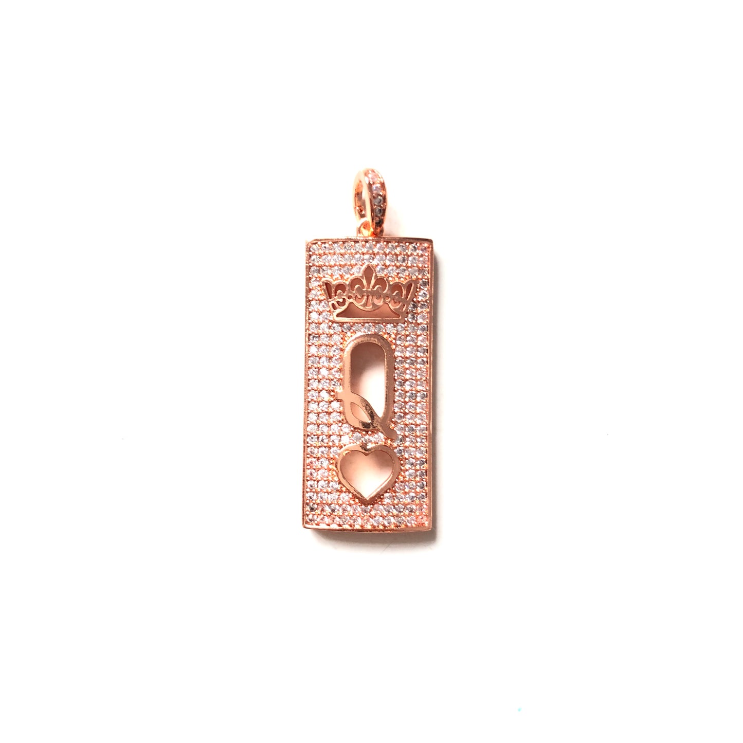 10pcs/lot 30*13mm CZ Paved Queen of Heart Word Tag Charms Rose Gold CZ Paved Charms Queen Charms Word Tags Charms Beads Beyond