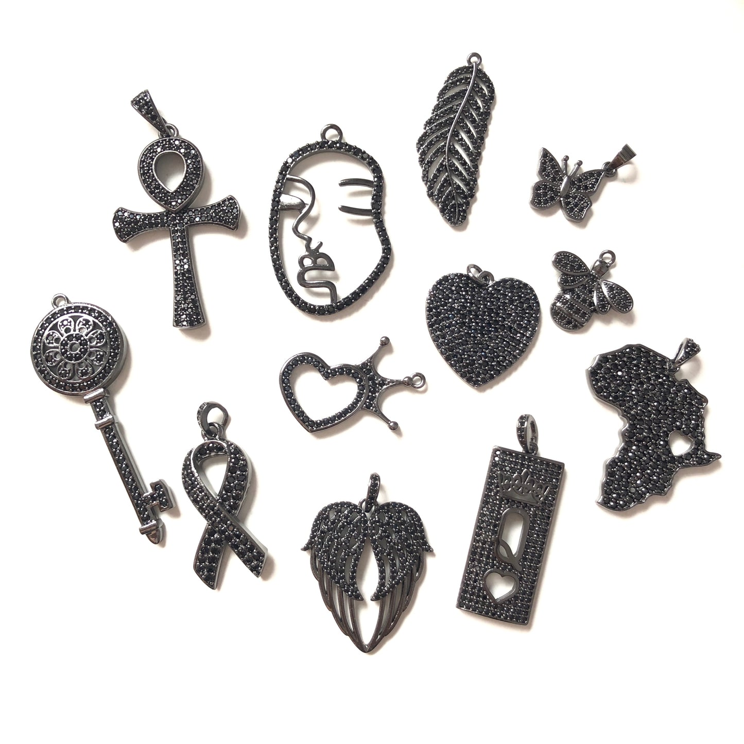 12pcs/lot Mix CZ Paved Charms Set-Black on Black CZ Paved Charms Mix Charms Charms Beads Beyond
