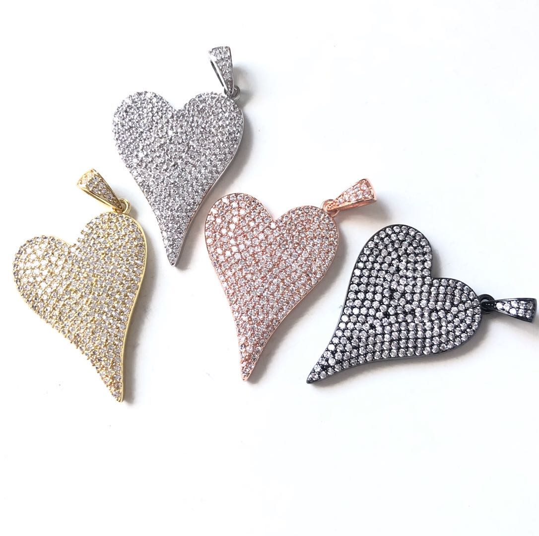 5pcs/lot 40*23.5mm CZ Paved Heart Charms CZ Paved Charms Hearts Large Sizes Charms Beads Beyond