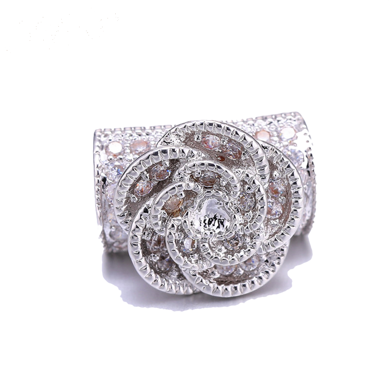 10pcs/lot 14*11mm CZ Paved Flower Tube Spacers Silver CZ Paved Spacers Flower Spacers Tube Bar Centerpieces Charms Beads Beyond