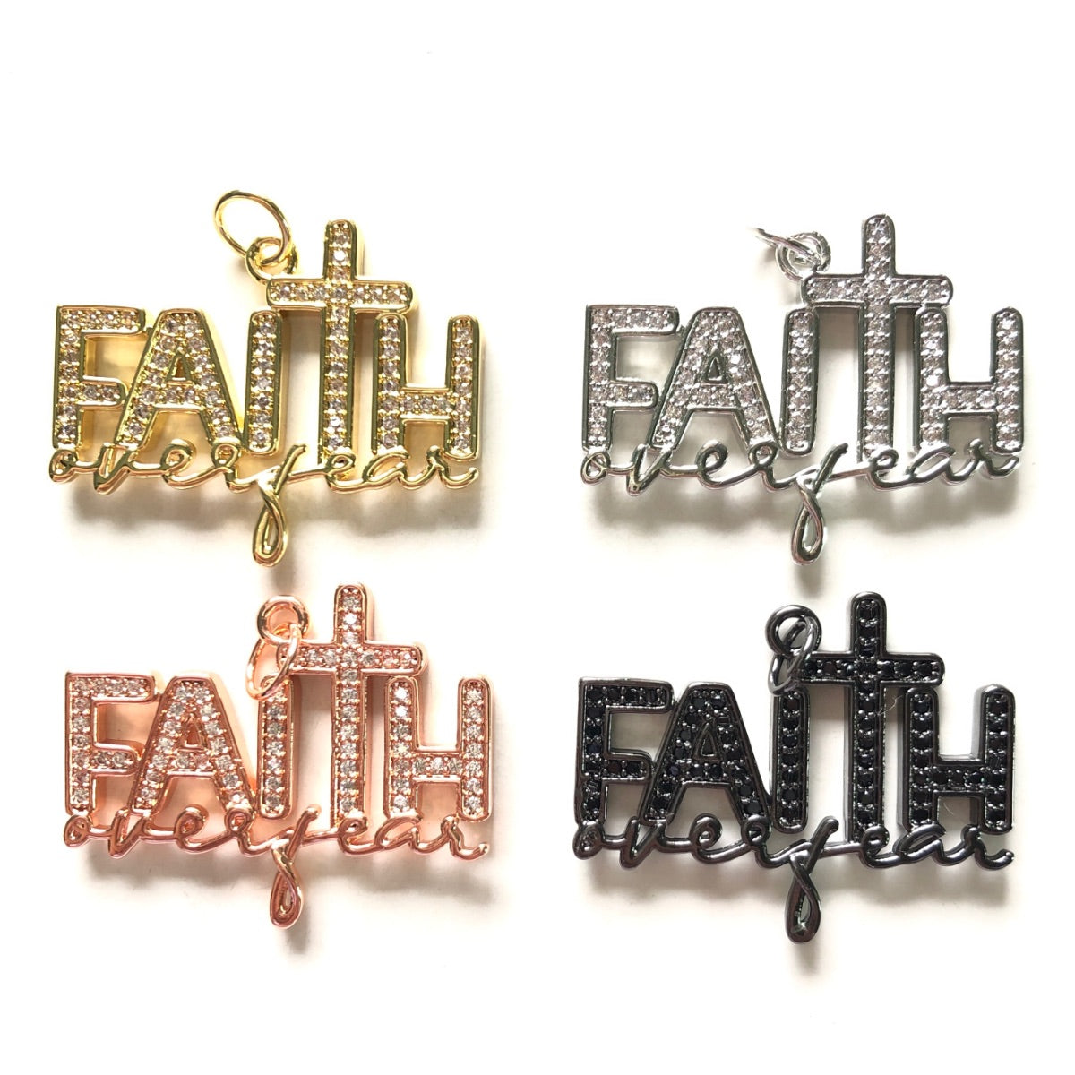 10pcs/lot CZ Paved Faith Over Fear Word Charms CZ Paved Charms Christian Quotes New Charms Arrivals Charms Beads Beyond