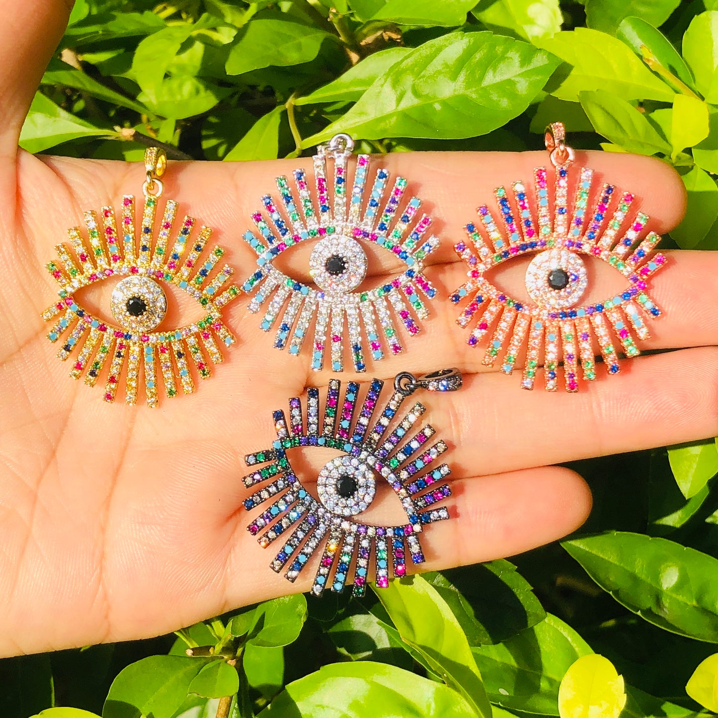 5pcs/lot 40*29mm Multicolor CZ Paved Evil Eye Charms Mix Color CZ Paved Charms Colorful Zirconia Evil Eyes Charms Beads Beyond