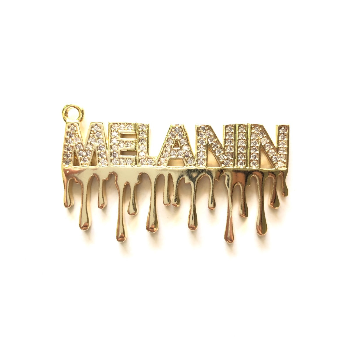10pcs/lot 40.5*21.5mm CZ Pave Drippin Melanin Word Charms Gold CZ Paved Charms On Sale Words & Quotes Charms Beads Beyond