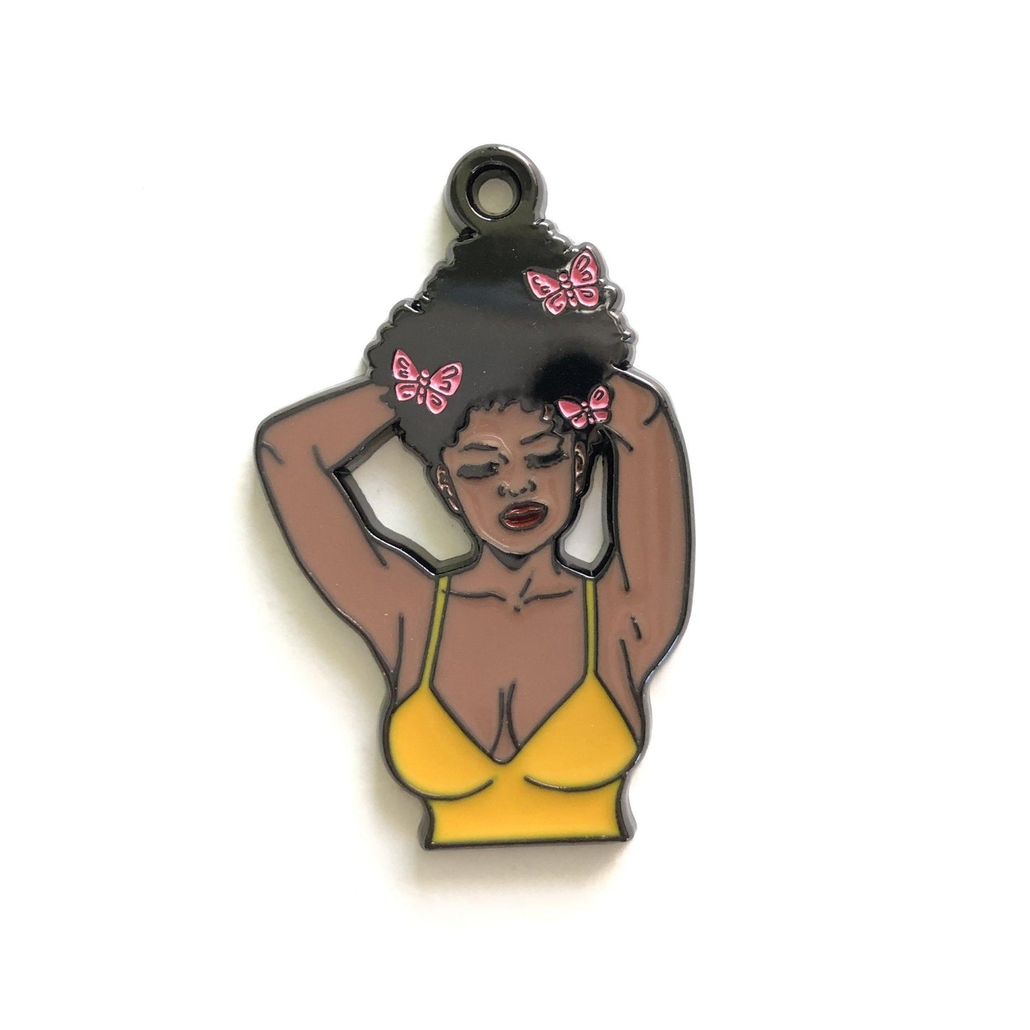 10pcs/lot Afro Black Girl Charms Yellow Enamel Afro Charms On Sale Charms Beads Beyond