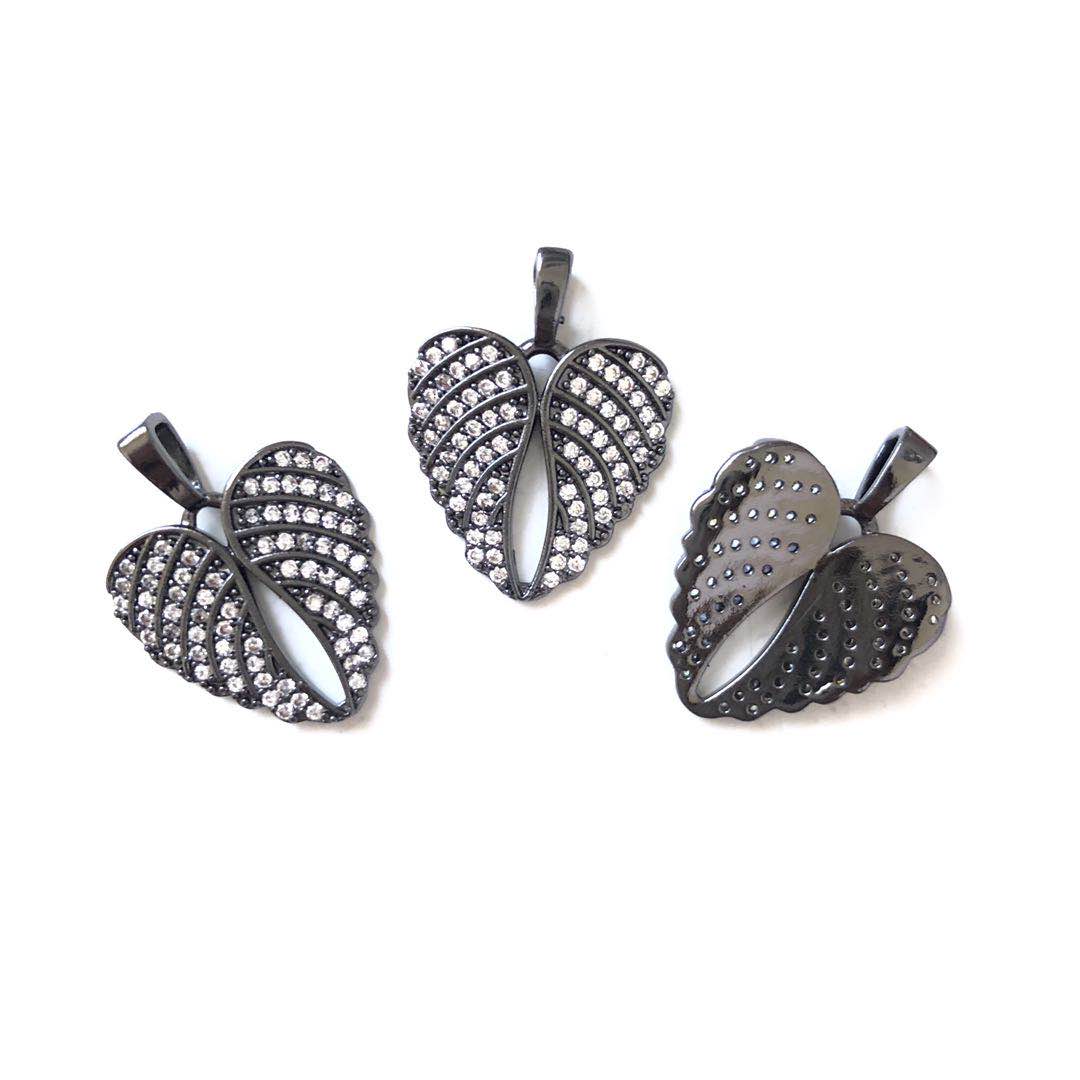 10pcs/lot 24.3*18.4mm CZ Paved Angel Wing Charms Black CZ Paved Charms On Sale Wings Charms Beads Beyond