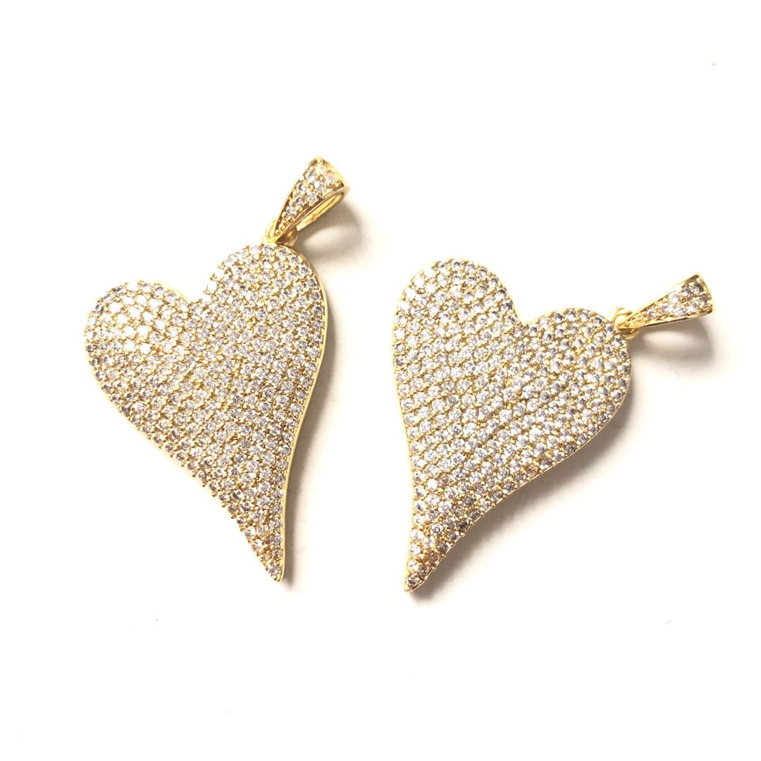 5pcs/lot 40*23.5mm CZ Paved Heart Charms Gold CZ Paved Charms Hearts Large Sizes Charms Beads Beyond