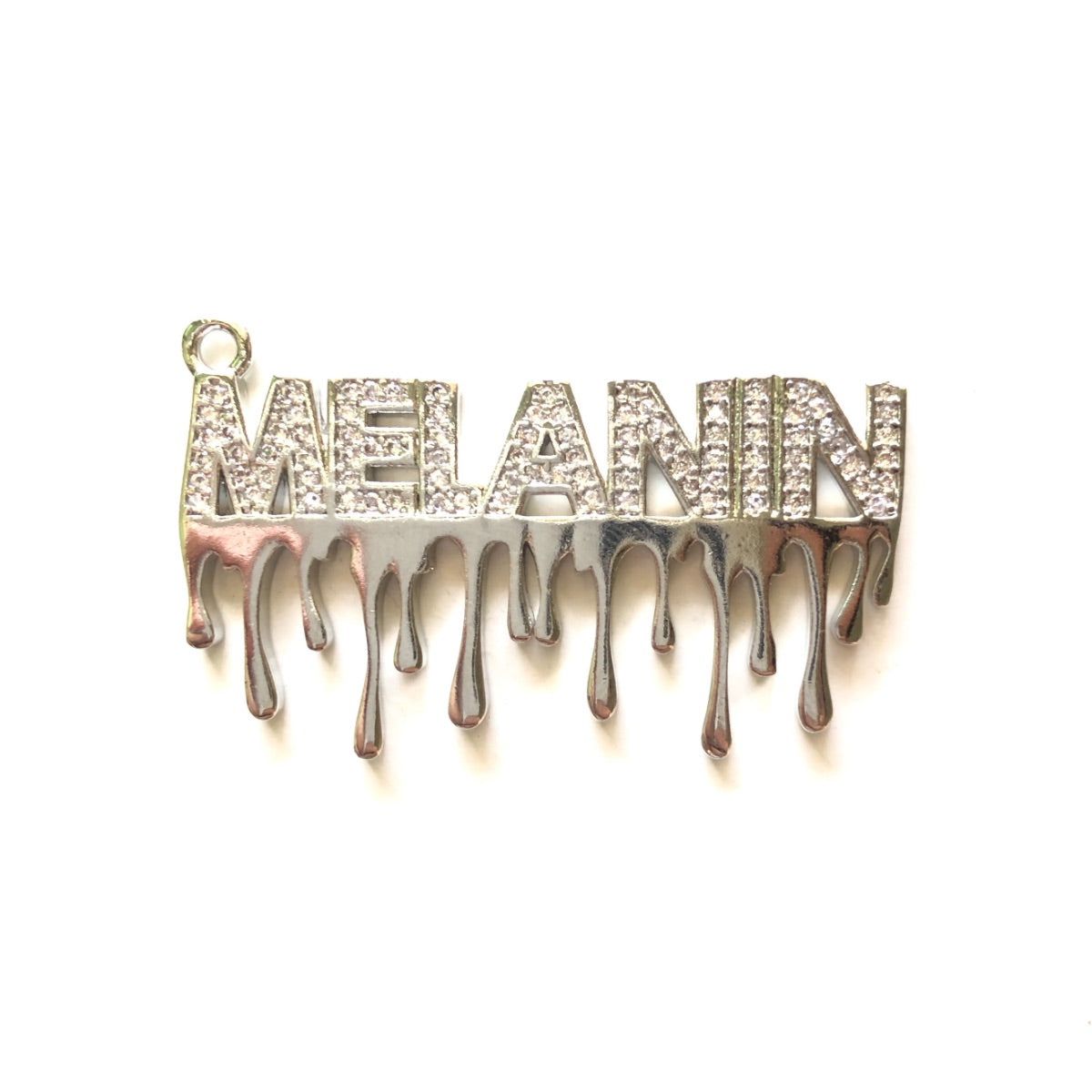 10pcs/lot 40.5*21.5mm CZ Pave Drippin Melanin Word Charms Silver CZ Paved Charms On Sale Words & Quotes Charms Beads Beyond