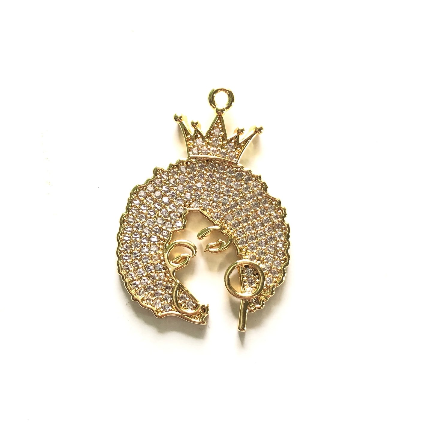 10pcs/lot 34*25mm CZ Afro Girl Black Queen Charms Gold CZ Paved Charms Afro Girl/Queen Charms On Sale Charms Beads Beyond