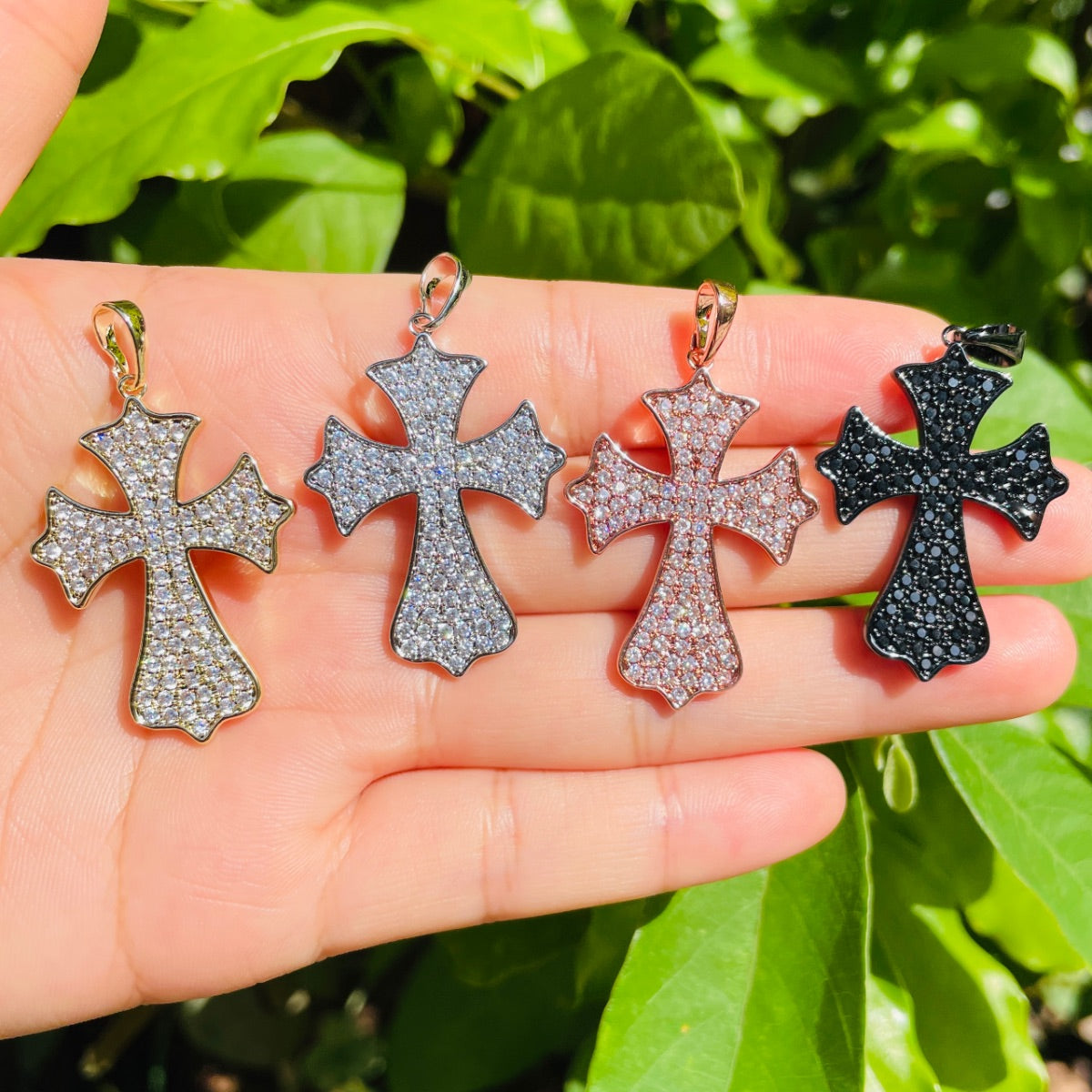 10pcs/lot 35*25mm CZ Paved Cross Charms Mix Colors CZ Paved Charms Crosses Charms Beads Beyond