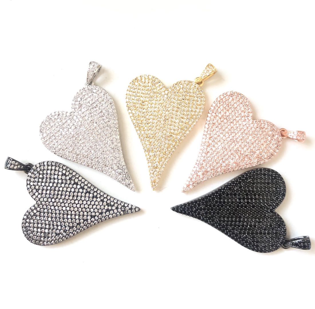5pcs/lot 48.6*29.2mm CZ Paved Big Heart Charms CZ Paved Charms Hearts Large Sizes Charms Beads Beyond