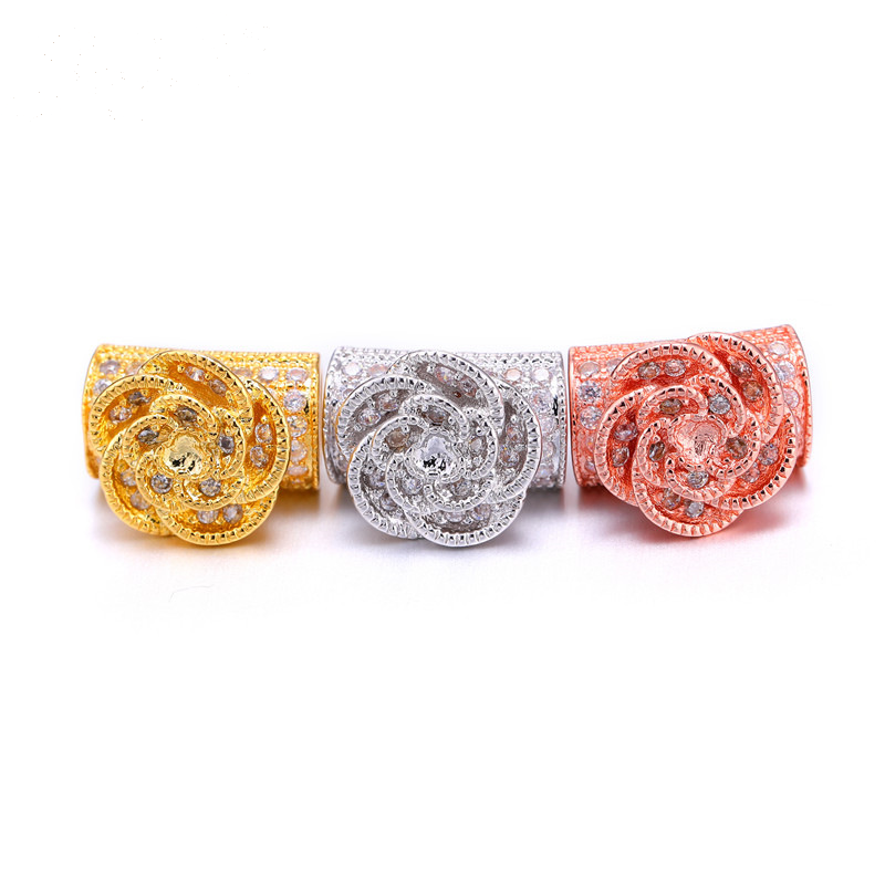 10pcs/lot 14*11mm CZ Paved Flower Tube Spacers CZ Paved Spacers Flower Spacers Tube Bar Centerpieces Charms Beads Beyond