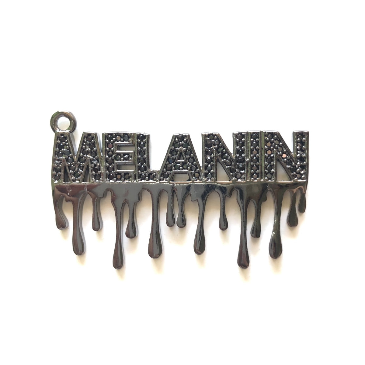 10pcs/lot 40.5*21.5mm CZ Pave Drippin Melanin Word Charms Black on Black CZ Paved Charms On Sale Words & Quotes Charms Beads Beyond