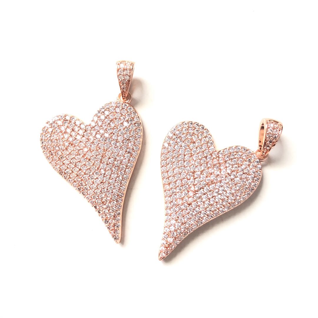5pcs/lot 40*23.5mm CZ Paved Heart Charms Rose Gold CZ Paved Charms Hearts Large Sizes Charms Beads Beyond