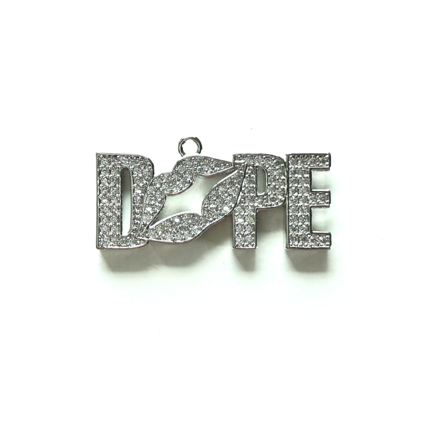 10pcs/lot 30.5*15mm CZ Paved Lip Dope Word Charms Silver CZ Paved Charms On Sale Words & Quotes Charms Beads Beyond