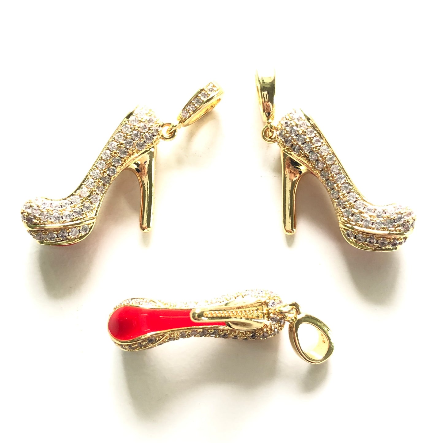 10pcs/lot 29*22mm CZ Paved Red Bottom High Heel Shoe Charms CZ Paved Charms High Heels Charms Beads Beyond