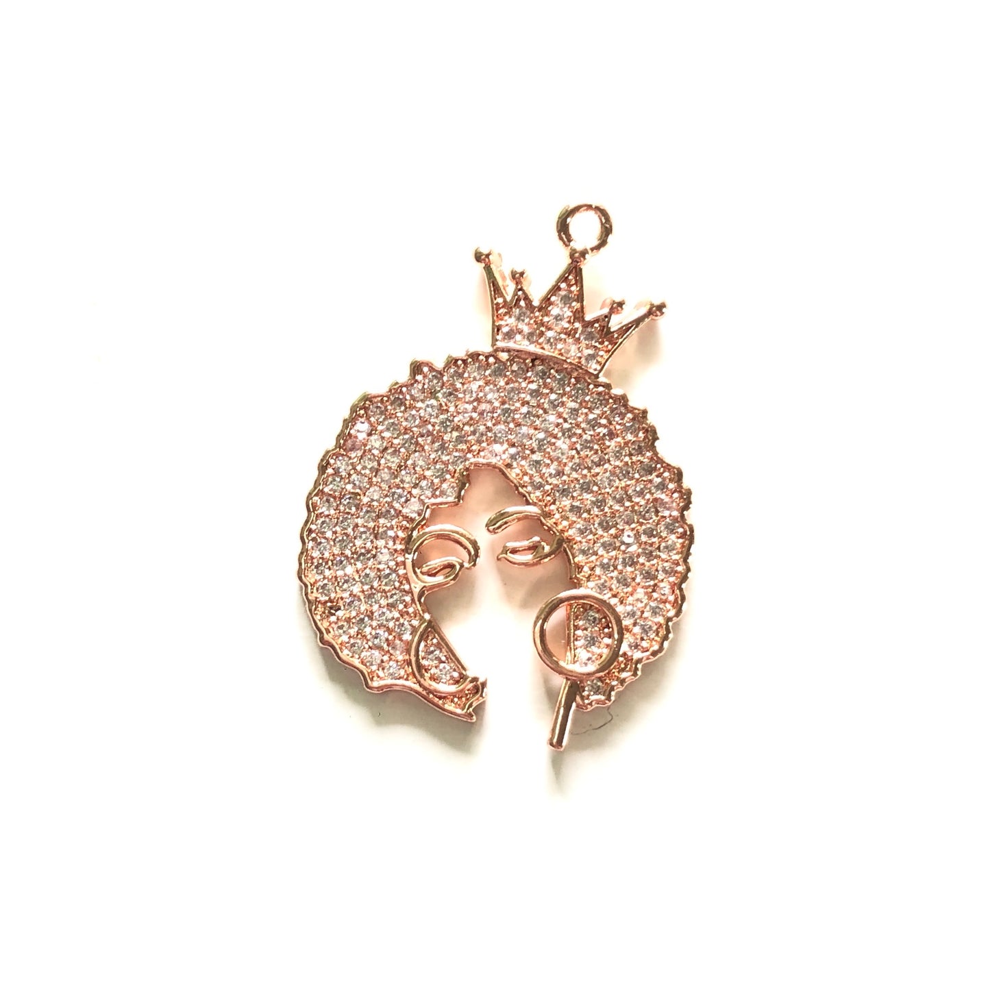 10pcs/lot 34*25mm CZ Afro Girl Black Queen Charms Rose Gold CZ Paved Charms Afro Girl/Queen Charms On Sale Charms Beads Beyond