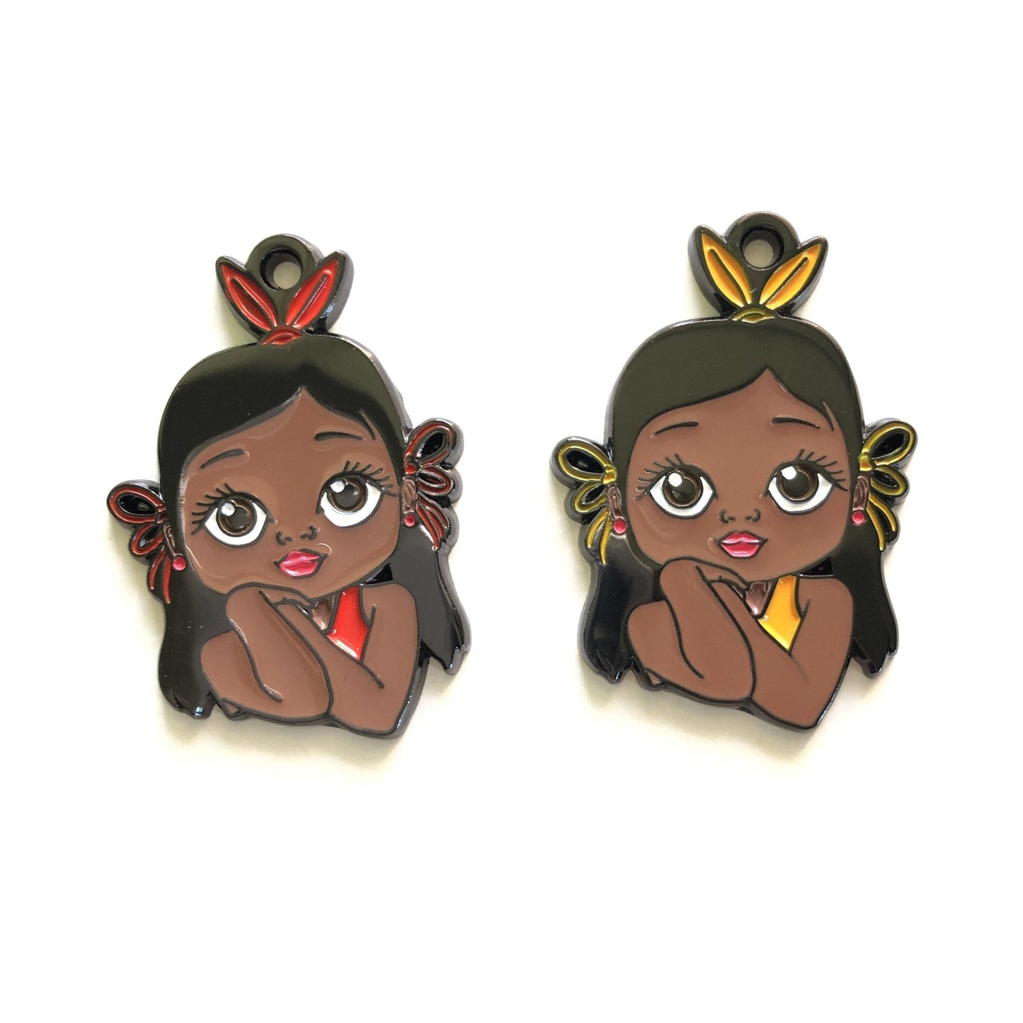 10pcs/lot Cute Little Black Girl Charm Mix Colors Enamel Afro Charms On Sale Charms Beads Beyond