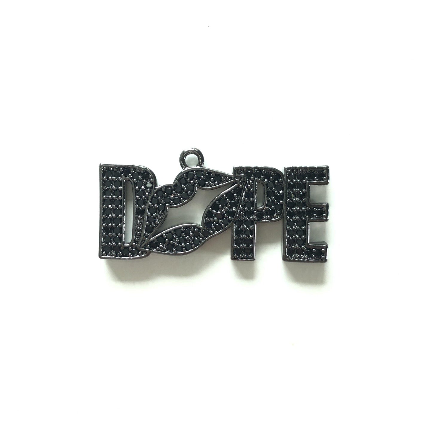 10pcs/lot 30.5*15mm CZ Paved Lip Dope Word Charms Black on Black CZ Paved Charms On Sale Words & Quotes Charms Beads Beyond