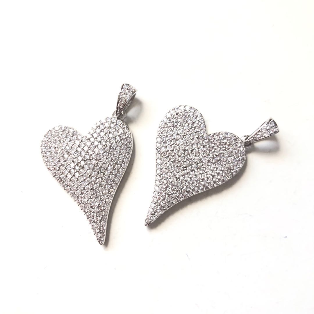 5pcs/lot 40*23.5mm CZ Paved Heart Charms Silver CZ Paved Charms Hearts Large Sizes Charms Beads Beyond