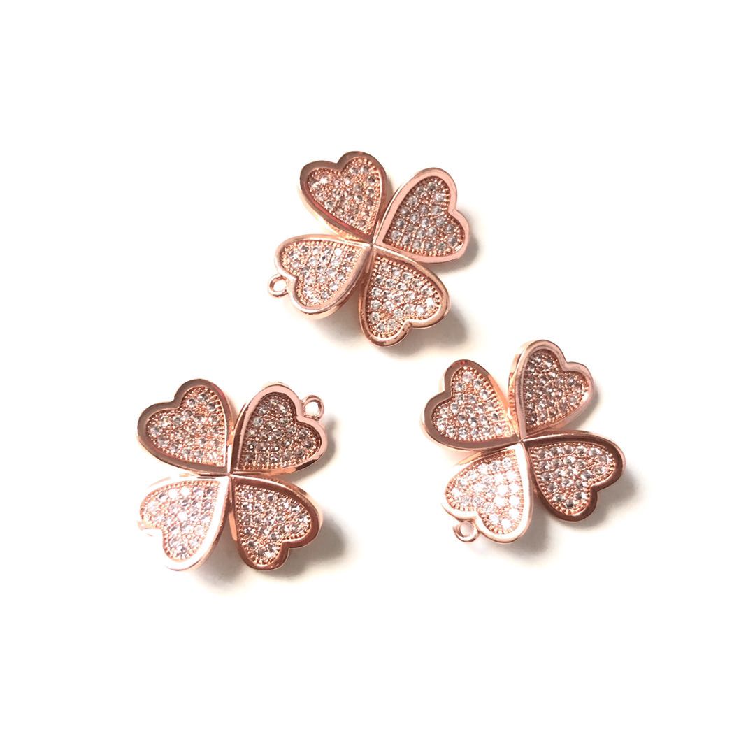 10pcs/lot 18mm CZ Paved Flower Charms Rose Gold CZ Paved Charms Flowers Charms Beads Beyond