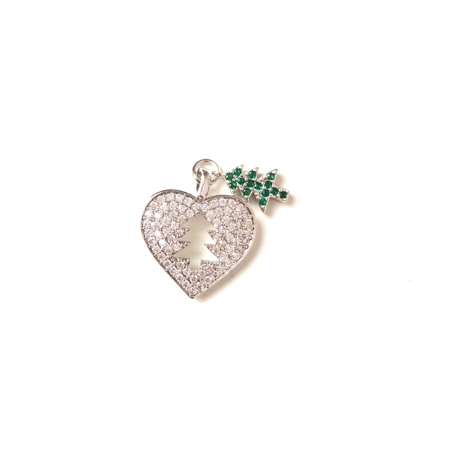 10pcs/lot 23*20mm CZ Paved Christmas Tree Heart Charms Silver CZ Paved Charms Christmas Hearts Charms Beads Beyond