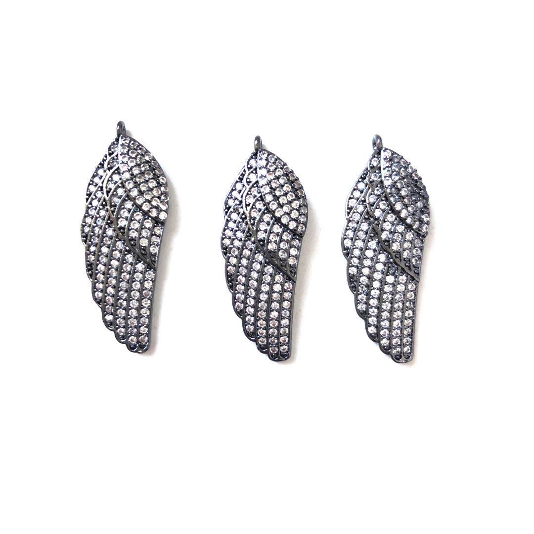 10pcs/lot 31*10mm CZ Paved Wing Charms Black CZ Paved Charms On Sale Wings Charms Beads Beyond