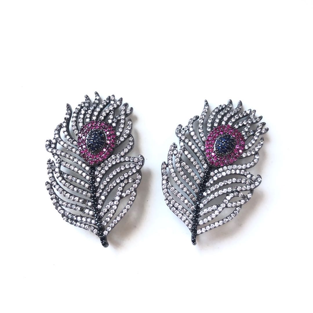 5pcs/lot 45*28mm CZ Paved Peacock Feather Charms Black CZ Paved Charms Feathers Large Sizes Charms Beads Beyond