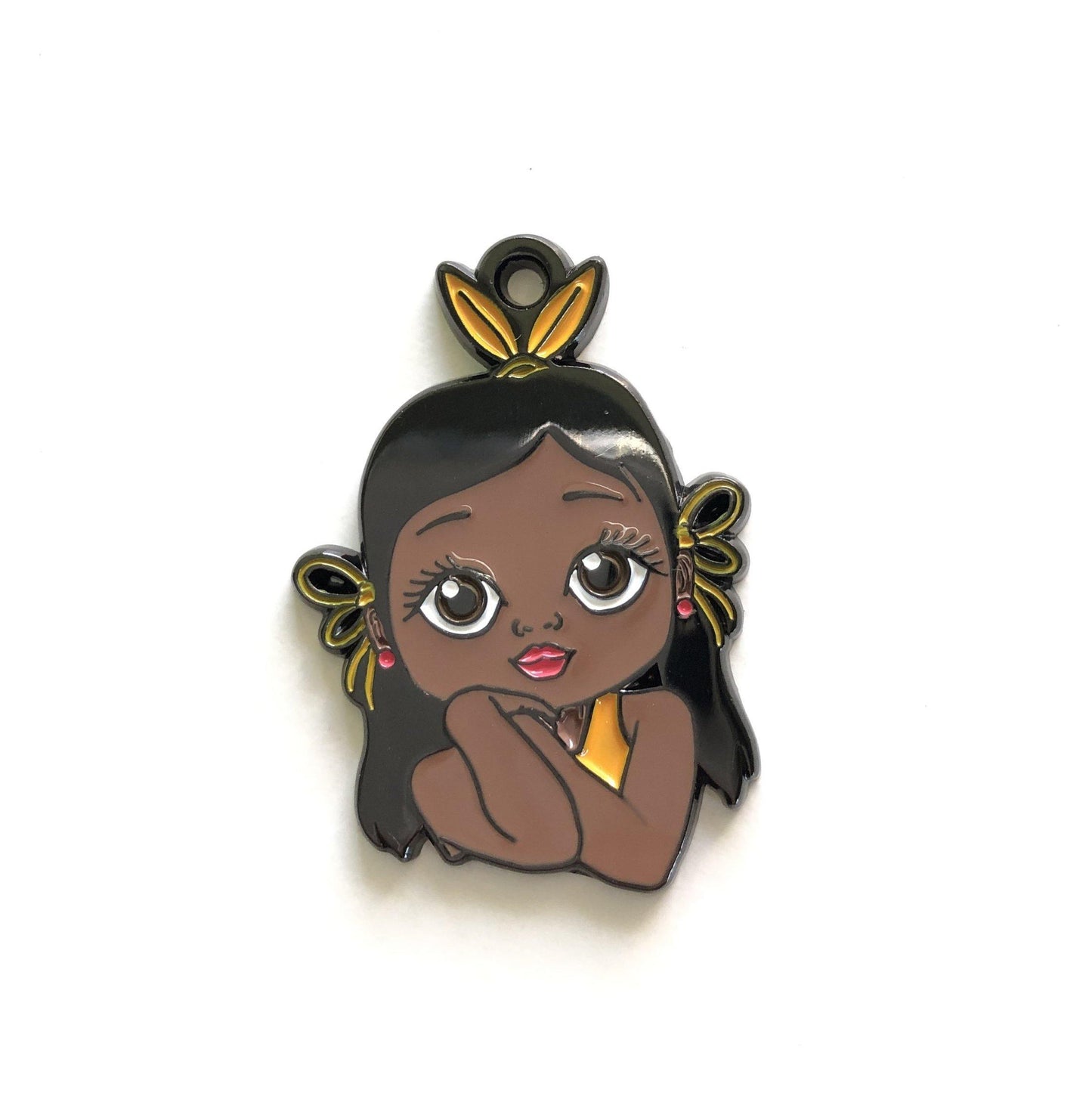 10pcs/lot Cute Little Black Girl Charm Yellow Enamel Afro Charms On Sale Charms Beads Beyond