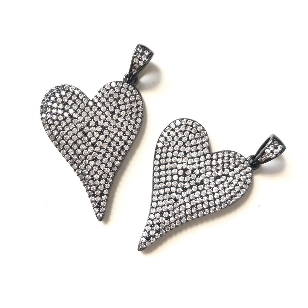 5pcs/lot 40*23.5mm CZ Paved Heart Charms Black CZ Paved Charms Hearts Large Sizes Charms Beads Beyond