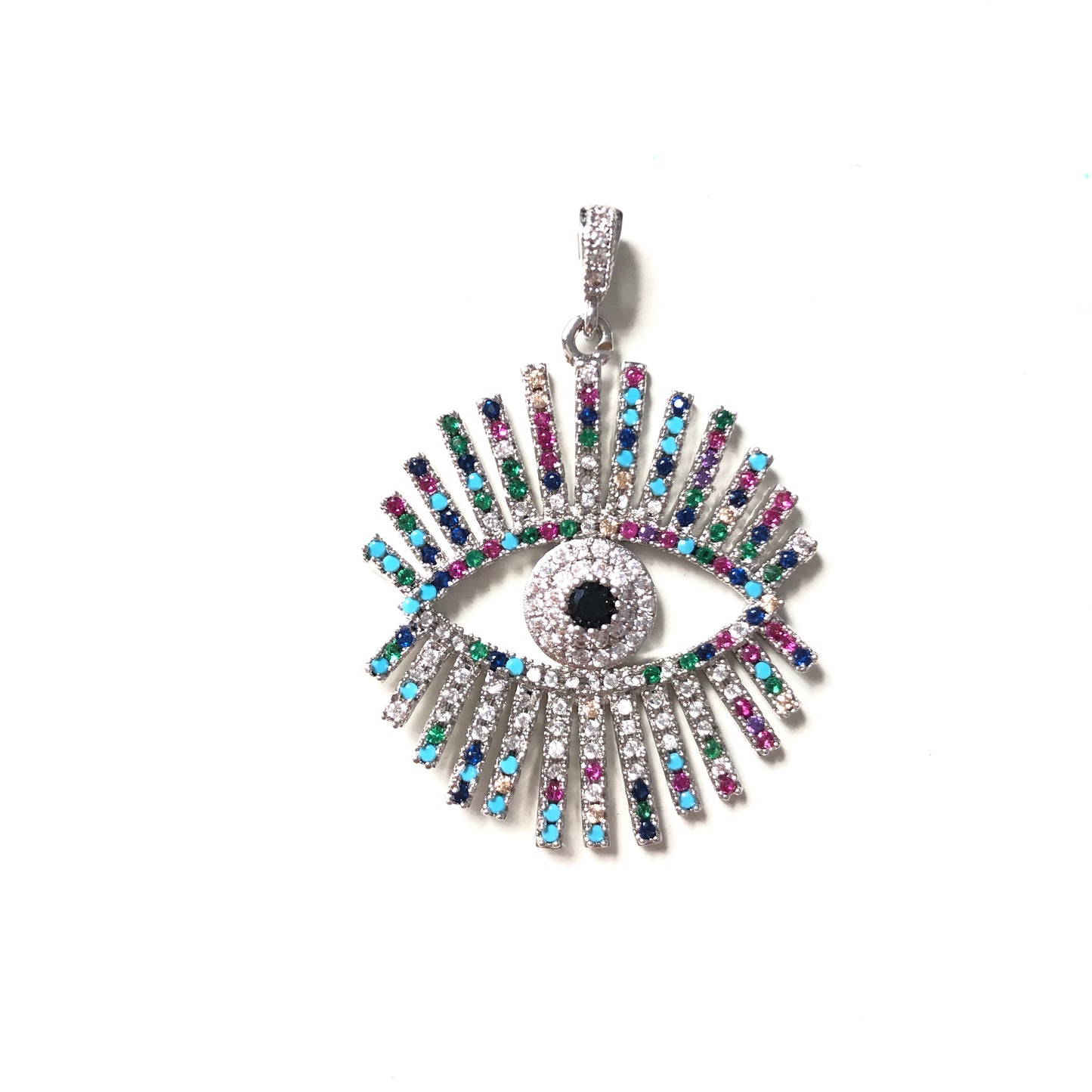 5pcs/lot 40*29mm Multicolor CZ Paved Evil Eye Charms Silver CZ Paved Charms Colorful Zirconia Evil Eyes Charms Beads Beyond