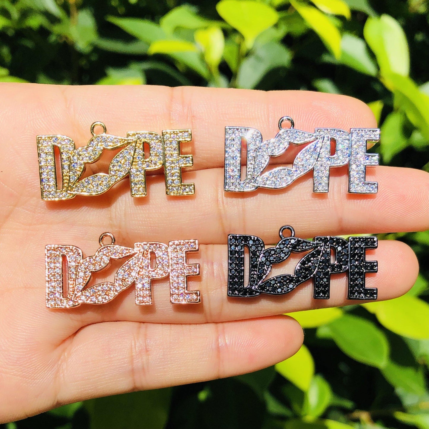 10pcs/lot 30.5*15mm CZ Paved Lip Dope Word Charms Mix Colors CZ Paved Charms On Sale Words & Quotes Charms Beads Beyond