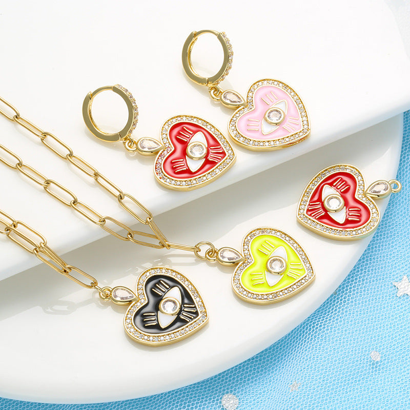 10pcs/lot 26*20mm Enamel Evil Eye Heart Charm for Jewelry Making Enamel Charms Charms Beads Beyond