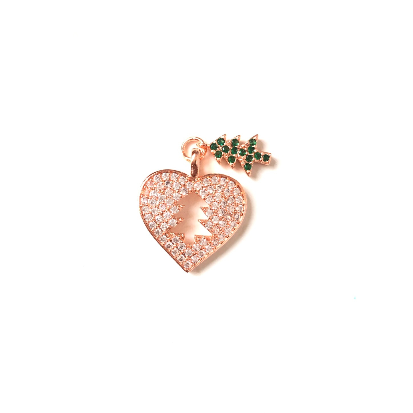 10pcs/lot 23*20mm CZ Paved Christmas Tree Heart Charms Rose Gold CZ Paved Charms Christmas Hearts Charms Beads Beyond
