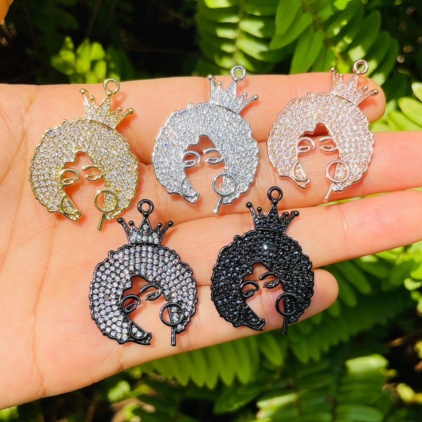 10pcs/lot 34*25mm CZ Afro Girl Black Queen Charms Mix Colors CZ Paved Charms Afro Girl/Queen Charms On Sale Charms Beads Beyond