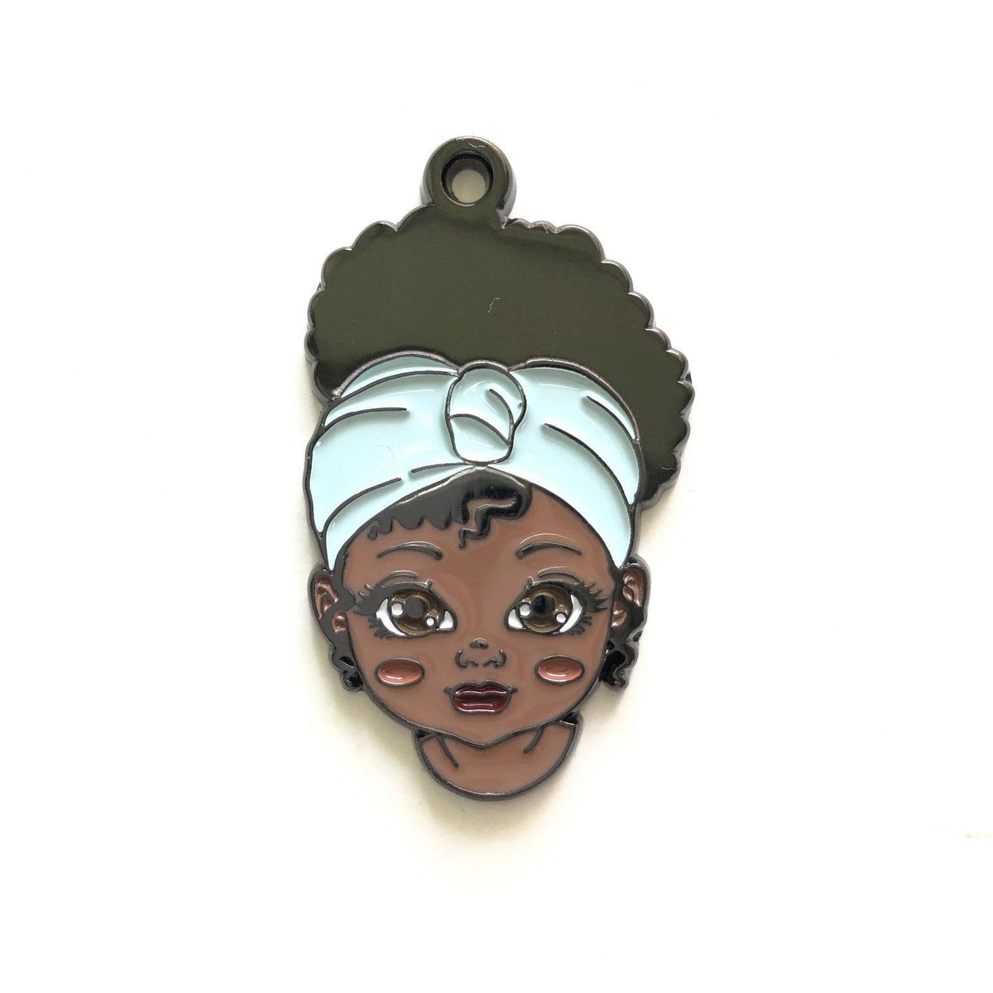 10pcs/lot Cute Little Black Girl Charm Light Blue Enamel Afro Charms On Sale Charms Beads Beyond