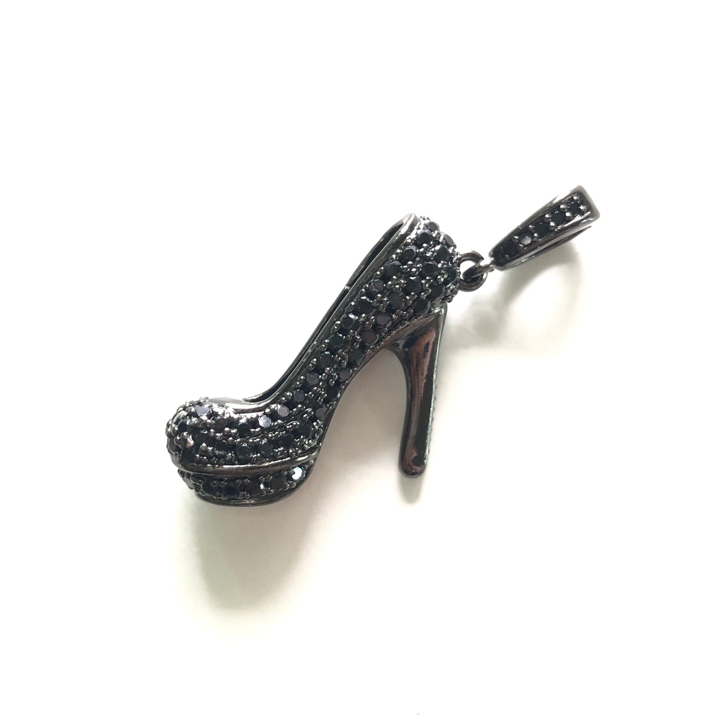 10pcs/lot 29*22mm CZ Paved Red Bottom High Heel Shoe Charms Black on Black CZ Paved Charms High Heels Charms Beads Beyond