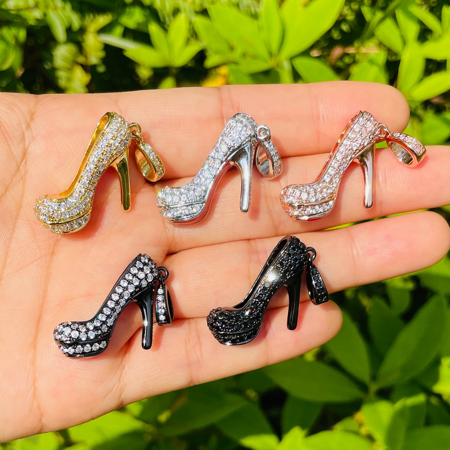 10pcs/lot 29*22mm CZ Paved Red Bottom High Heel Shoe Charms Mix Colors CZ Paved Charms High Heels Charms Beads Beyond