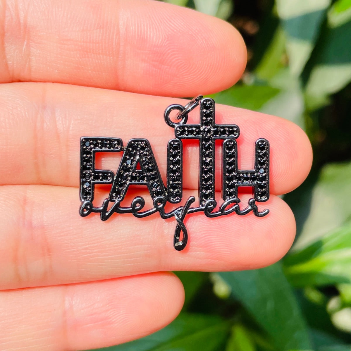 10pcs/lot CZ Paved Faith Over Fear Word Charms CZ Paved Charms Christian Quotes New Charms Arrivals Charms Beads Beyond