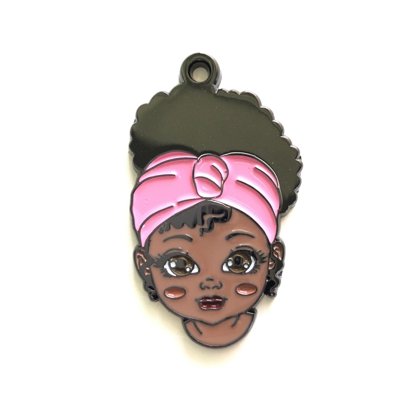 10pcs/lot Cute Little Black Girl Charm Pink Enamel Afro Charms On Sale Charms Beads Beyond