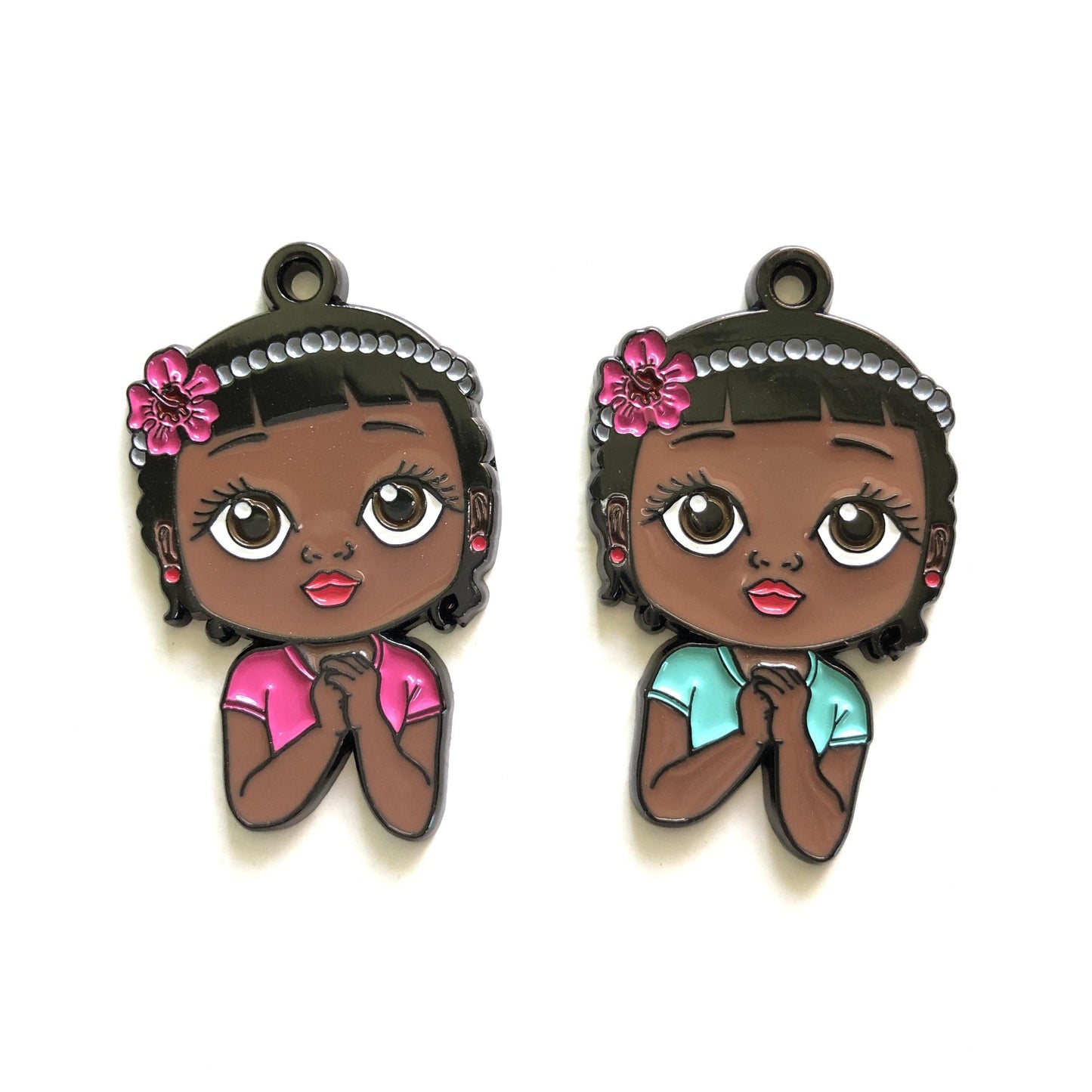 10pcs/lot Cute Little Black Girl Charm Mix Colors Enamel Afro Charms On Sale Charms Beads Beyond