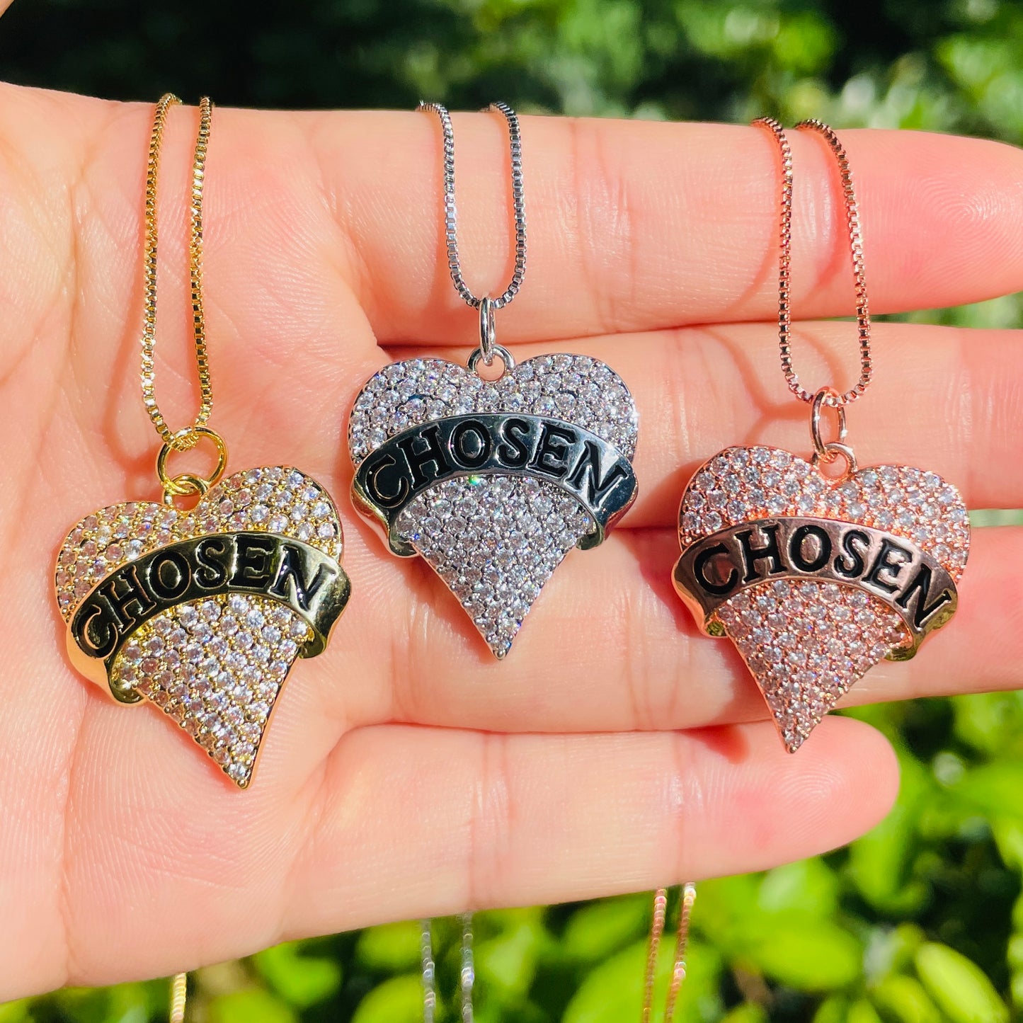 5pcs/lot 18/20inch Box Chain CZ Pave Heart Chosen Neckalce Mix Colors Necklaces Charms Beads Beyond