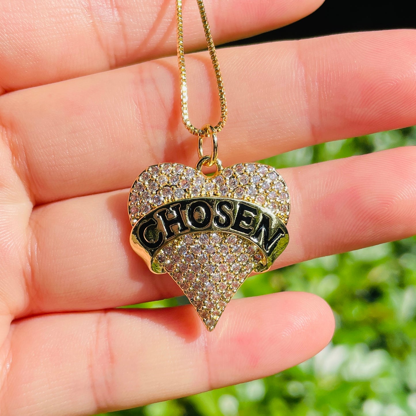 5pcs/lot 18/20inch Box Chain CZ Pave Heart Chosen Neckalce Gold Necklaces Charms Beads Beyond