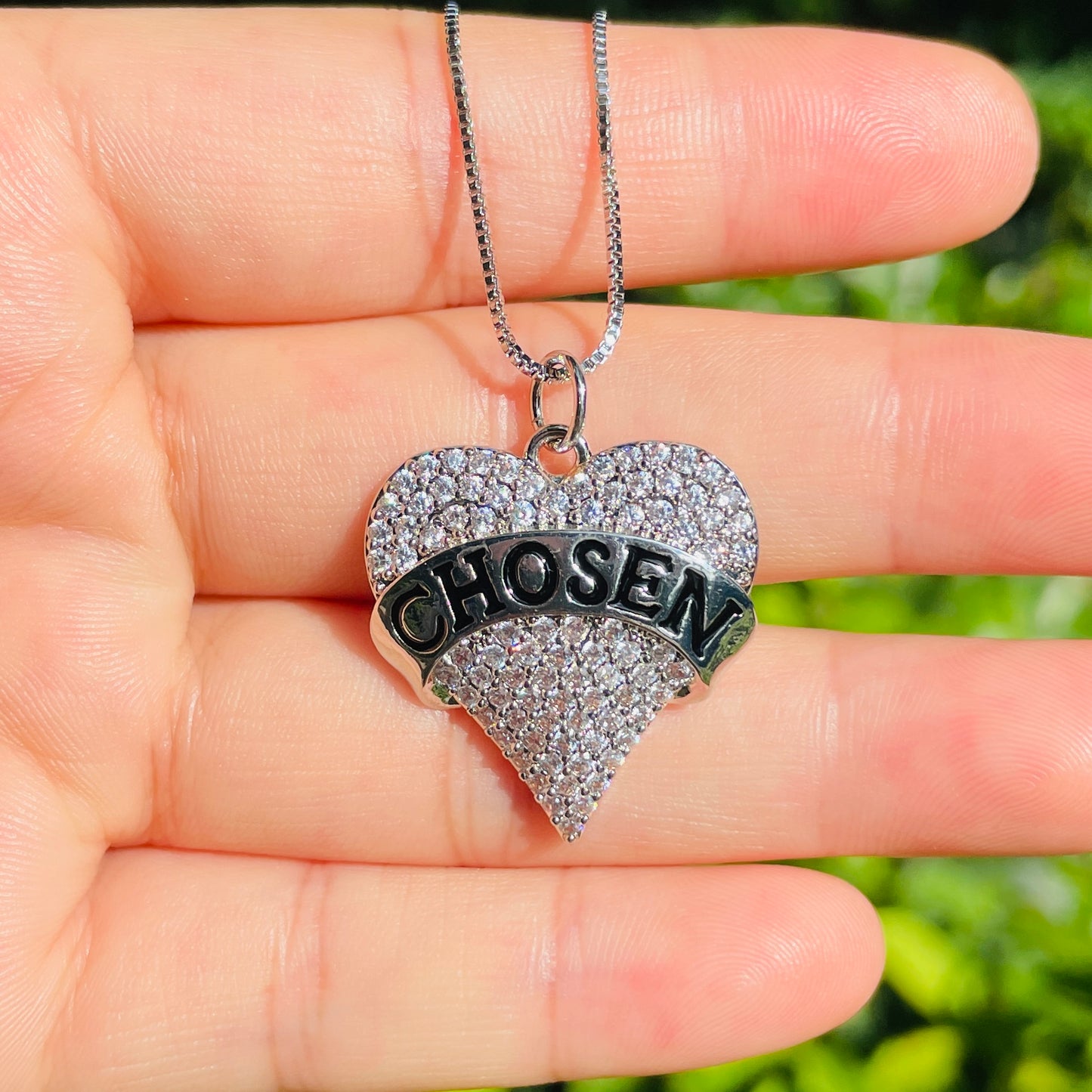 5pcs/lot 18/20inch Box Chain CZ Pave Heart Chosen Neckalce Silver Necklaces Charms Beads Beyond
