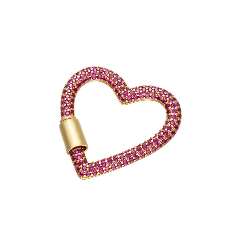 10pcs/lot 33*34mm CZ Paved Heart Screw Clasp / Connectors / Pendants Red on Gold Accessories Colorful Zirconia Charms Beads Beyond