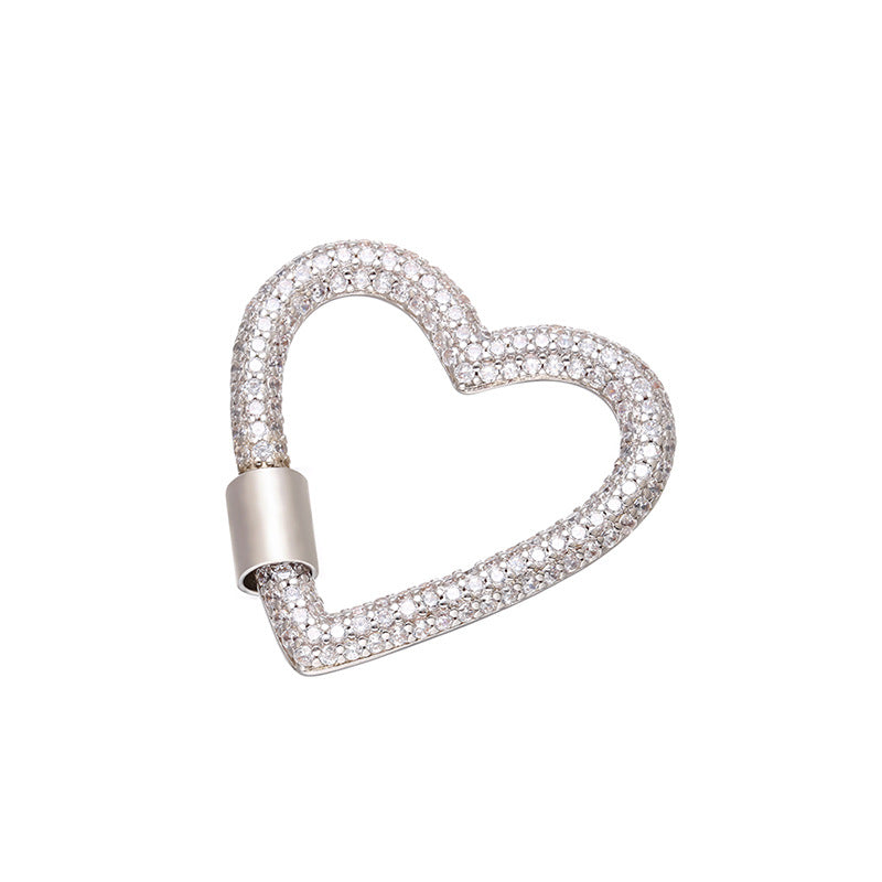 10pcs/lot 33*34mm CZ Paved Heart Screw Clasp / Connectors / Pendants Clear on Silver Accessories Colorful Zirconia Charms Beads Beyond
