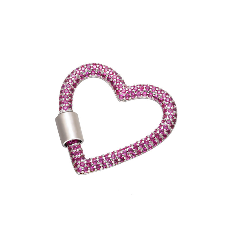 10pcs/lot 33*34mm CZ Paved Heart Screw Clasp / Connectors / Pendants Red on Silver Accessories Colorful Zirconia Charms Beads Beyond