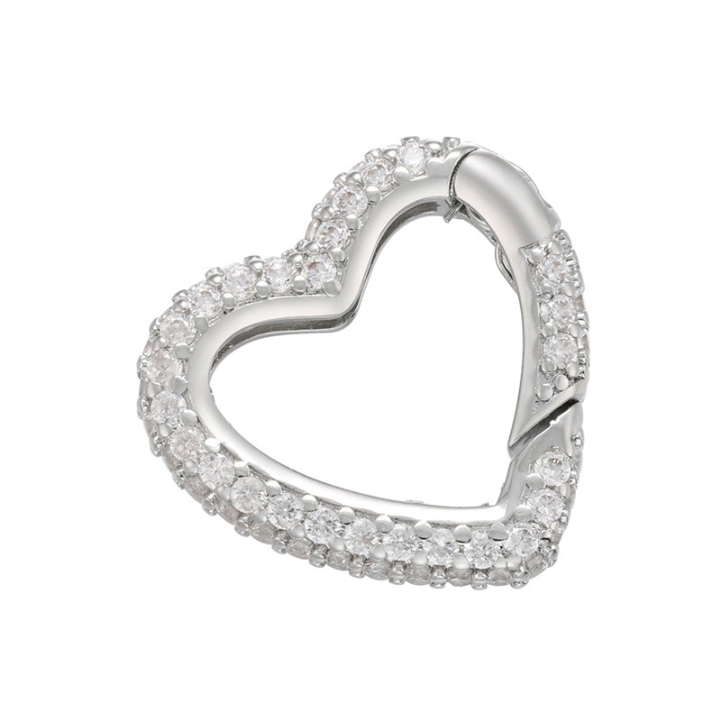 10pcs/lot 24*22mm CZ Paved Heart Clasps for Bracelets & Necklaces Making Clear on Silver Accessories Colorful Zirconia Charms Beads Beyond