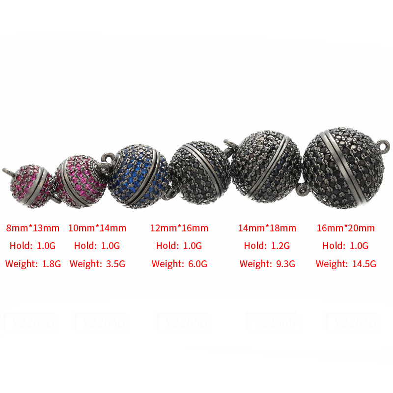 10pcs/lot 8/10/12/14/16mm Fuchsia Green Blue Black CZ Paved Round Ball Magnetic Clasps for Bracelets & Necklace Making Accessories Colorful Zirconia Charms Beads Beyond