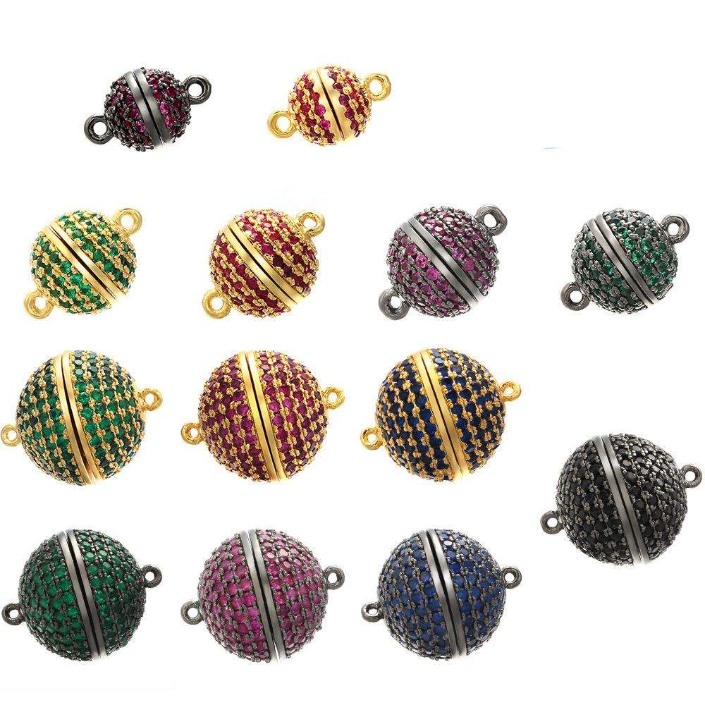 10pcs/lot 8/10/12/14/16mm Fuchsia Green Blue Black CZ Paved Round Ball Magnetic Clasps for Bracelets & Necklace Making Accessories Colorful Zirconia Charms Beads Beyond